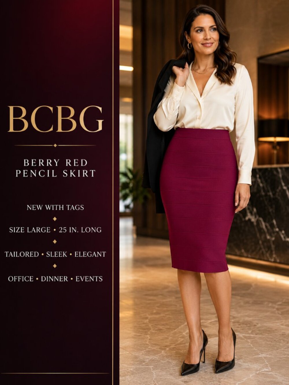 BCBG Berry Red Pencil Skirt Women’s Size Large New With Tags Elegant Chic